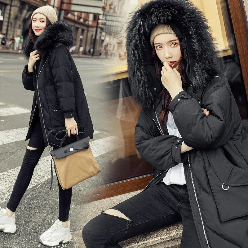 Куртки-пуховики для женщин коллекция 2019 года длинное утепленное Свободное