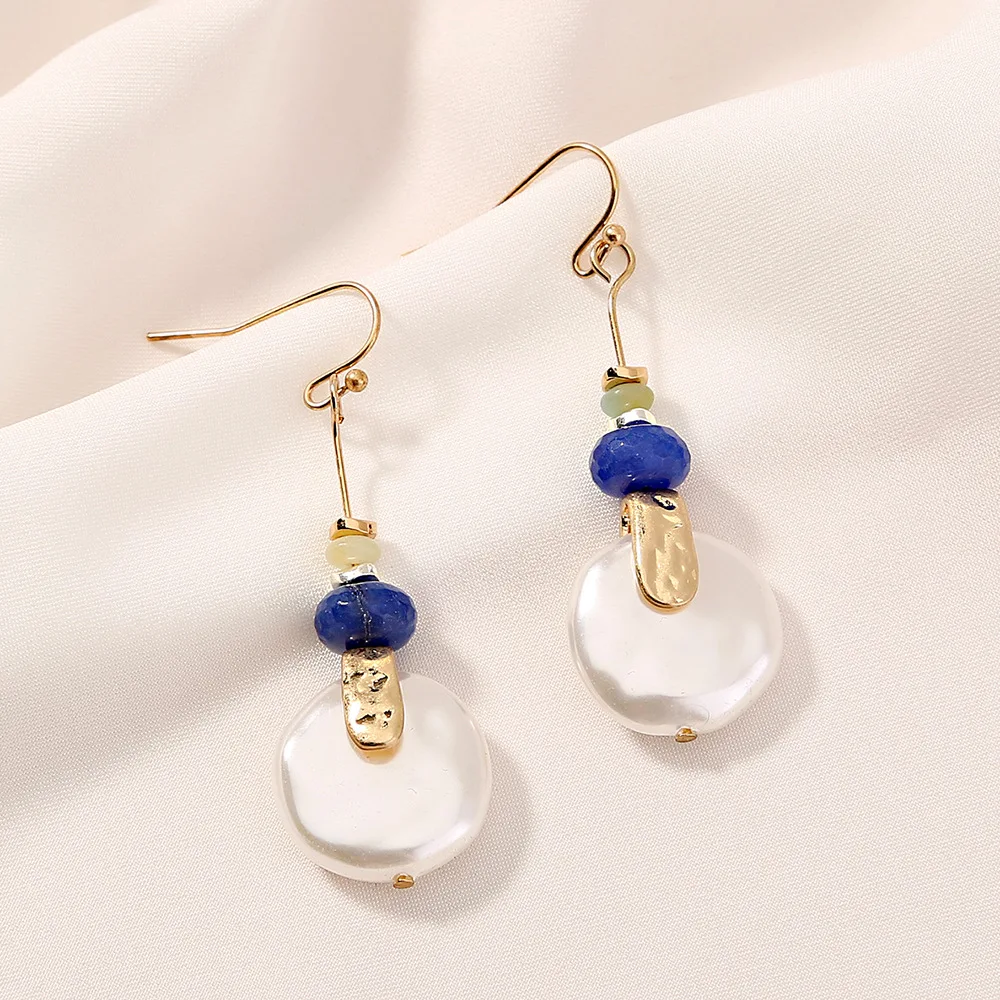 

Elegance Blue Bead Gold Dangle Earrings for Women Luxury Long Pearl Earrings Jewelry Wholesale