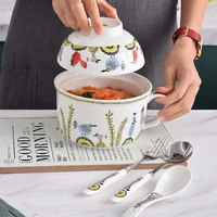 ceramic noodle mugs salad bowl cereal soup with lid japanese utensils dessert ramen noodles cup home office kawaii fruit bowls 1