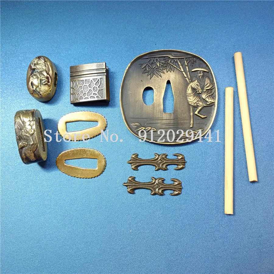 Набор японских защитных мечей для Катаны/вакидзаси фитинги из сплава Tsuba + Menuki Fuchi