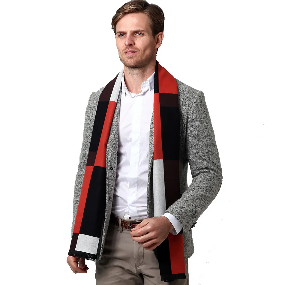 Зимний мужской шарф с цветными блоками имитирующий кашемировый теплый