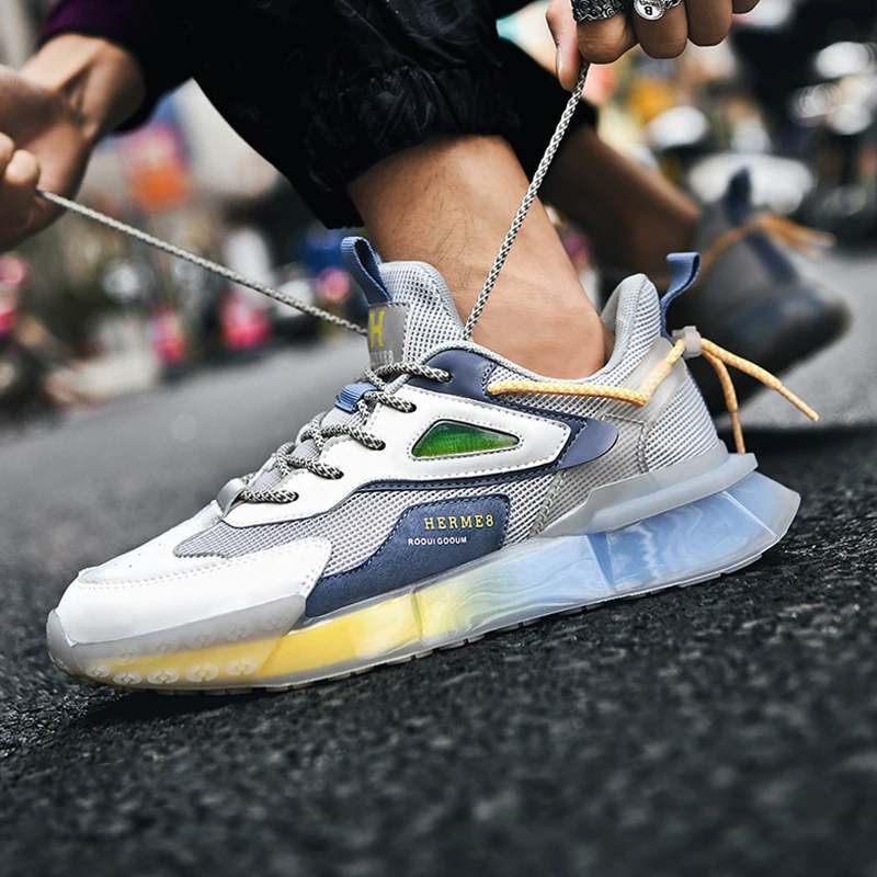 Harga Xiaomi Youpin Seneaker Sepatu Lari Pria Kasual Flat Pria 2021 Fashion Tambal Sulam Warna Sejuk Berenda Sepatu Olahraga Luar Ruangan
