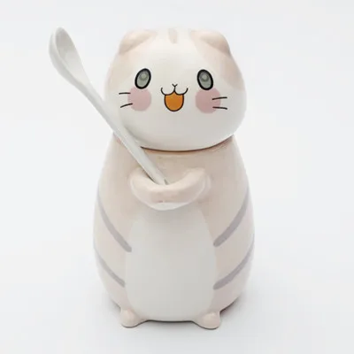 3 Творческий Кот из мультфильма Kawaii разрисованная вручную керамика кружки 3D чашка для кофе с молоком забавные кружки с крышкой Ложка Рождественский подарок украшение стола - Цвет: 3