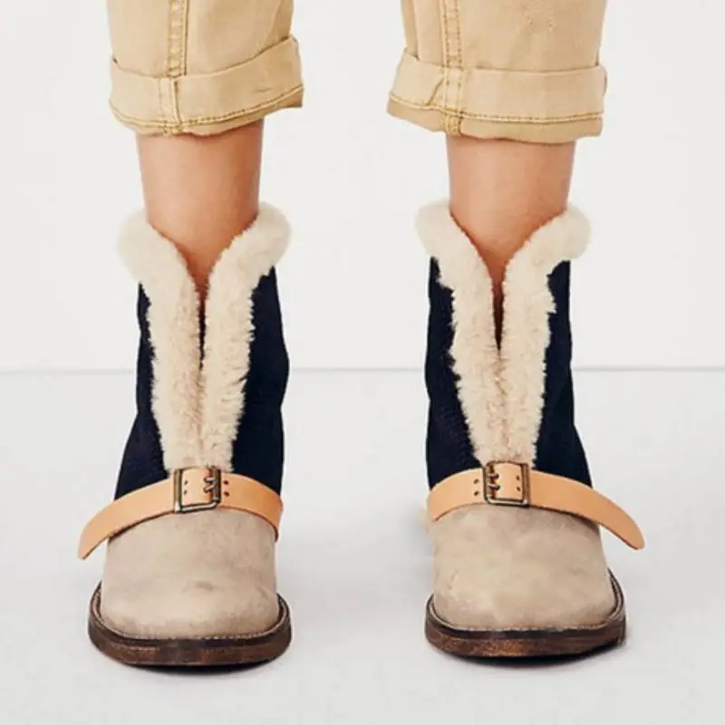 Женские ботинки на меху taofen теплые разноцветные для шитья с закругленным носком