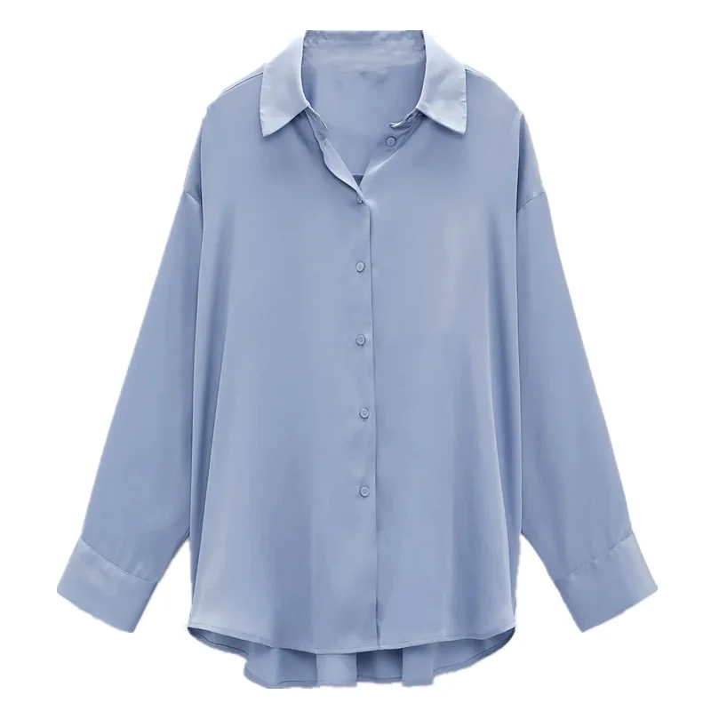

2021 spring and summer new fashion commuter OL style women's shirt three-color satin texture loose shirt