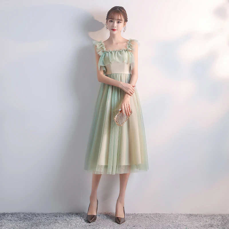 Зеленый чай длина платья подружек невесты Плюс Размер Тюль элегантное платье для