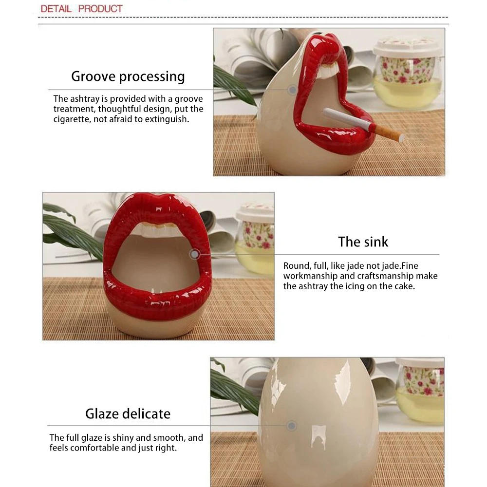 

Creative Ceramic Crafts Red Lips Woman Ash Tray Home Decoration Ornaments Portable Anti Scald Living Room Cigar Ashtray