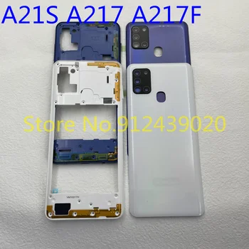 For Samsung Galaxy A21S A217 A217F Phone Housing Middle Frame Plate Case + Back Cover Battery Rear Door Camera Lens Repair Parts 1