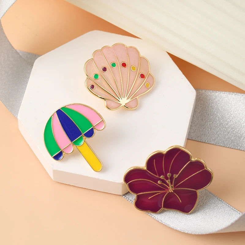 

Fashion Umbrella Cartoon Scallops Flowers Mixed Enamel Lapel Pin Badges Backpack Lovely Pins Wholesale Jewelry Gifts