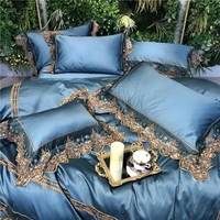 35 45pcs Blue Romantic Lace Embroidery 100S Egyptian Cotton Court Bedding set Duvet cover Bed sheet Bed Linen Pillowcases