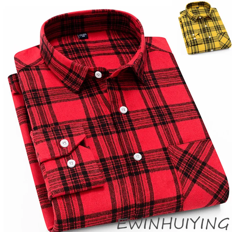 

Fashion hot sale plaid shirt Korean young style men's Tops, high-quality flannel fabric casual long-sleeve mens shirt,XXS-2XL
