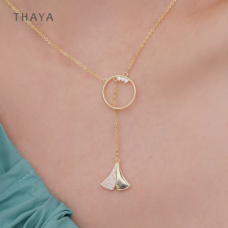 Thaya Настоящее ожерелье из серебра 925 пробы с листьями гинкго 45 см позолоченная