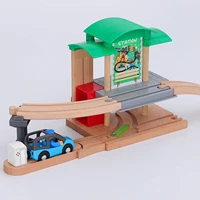 wooden train track station diecast parking set wooden railway accessories car toys tracks educational toys boys gifts dropship