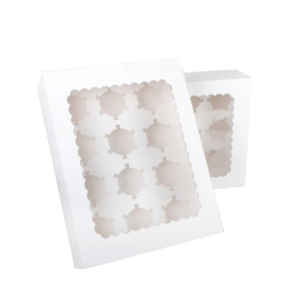 

5pcs Portable 12-Cavity Cupcake Box Container Muffin Window Box (White)