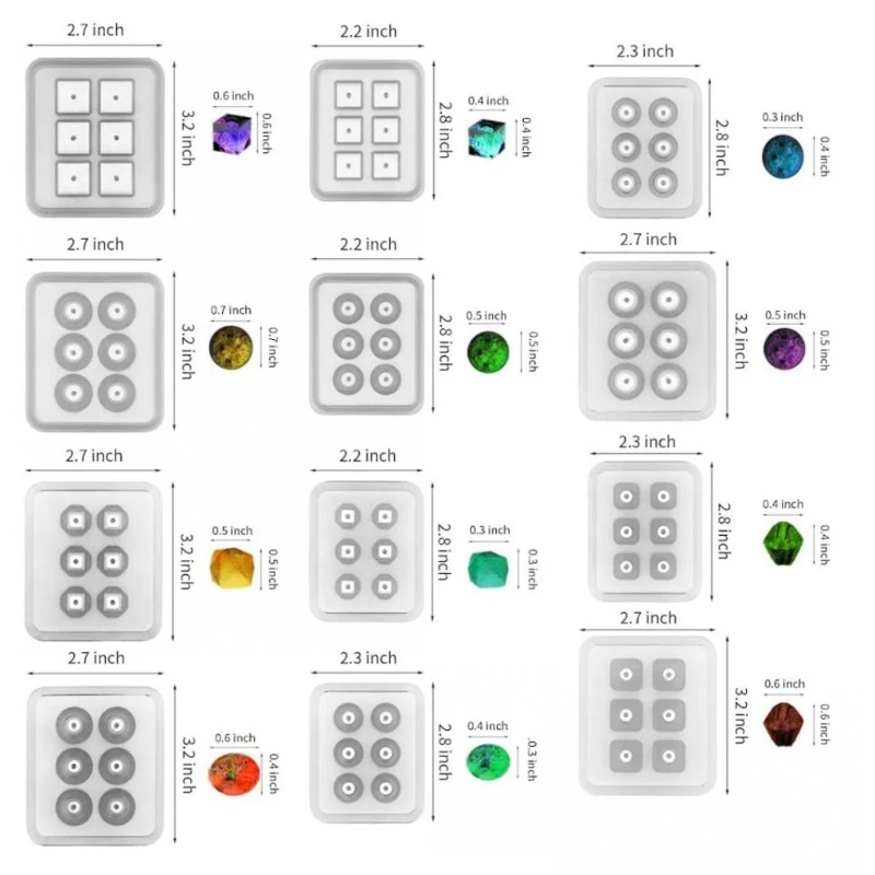 

12 Pcs/Set DIY Handmade Crafts Jewelry Pendants Making Crystal Epoxy Resin Mold Bracelet Necklace Beaded Silicone Mould
