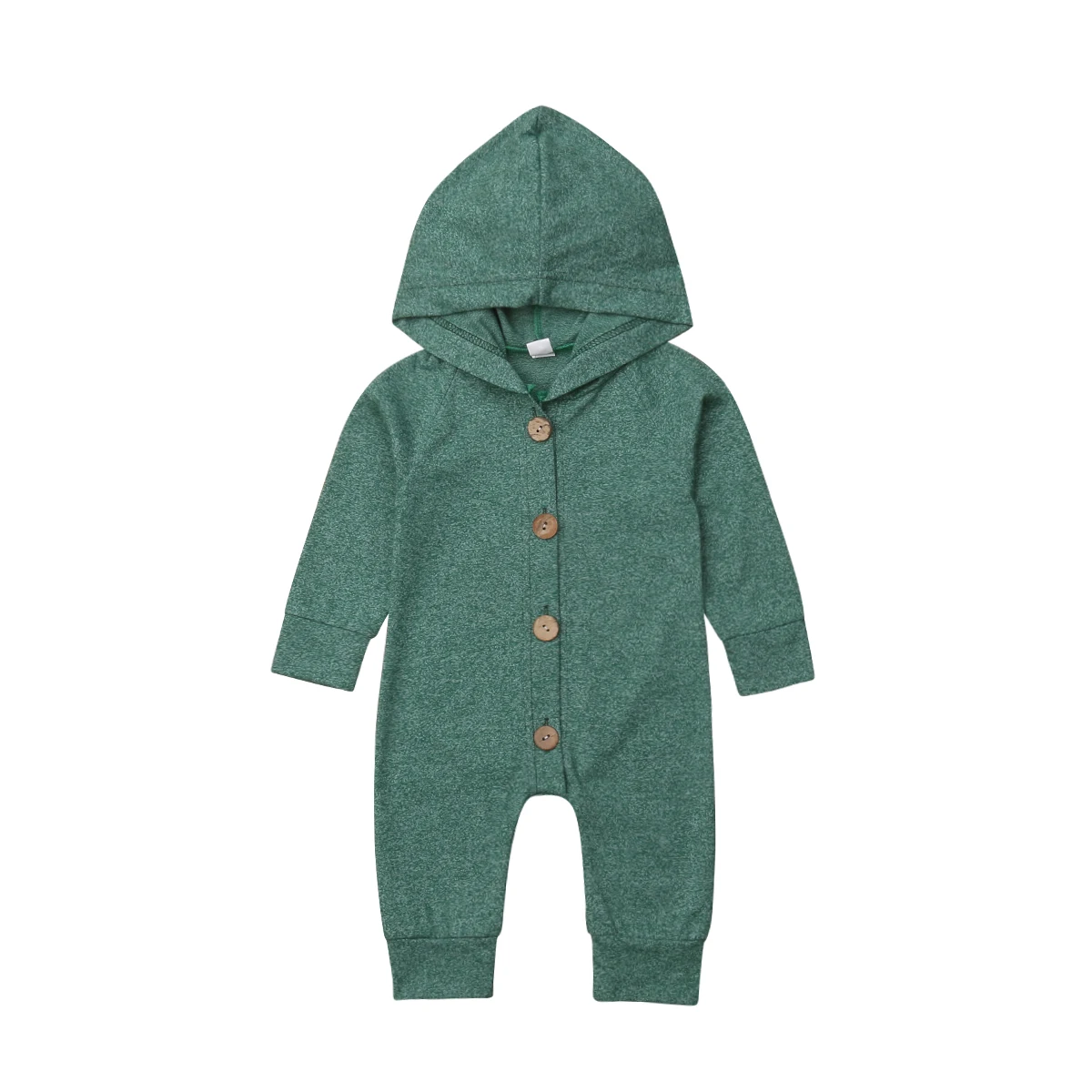 

Toddler Baby Girl Boy 0-24M Hooded Romper Single Breasted Longsleeve Solid Jumpsuit Spring Autumn Clothes