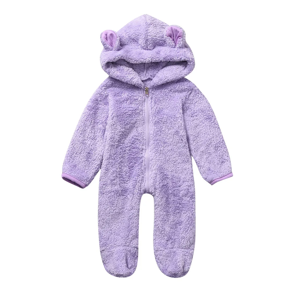 Purple Флисовый Детский комбинезон для новорожденных мальчиков, зимний комбинезон, однотонный комбинезон с капюшоном, теплое пальто, верхняя одежда с длинными рукавами, детские наборы для новорождённых, комбинезон - Цвет: Purple
