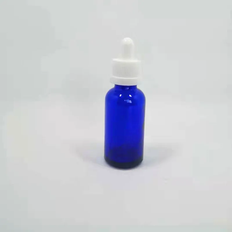 blue with whitelid 30 мл пустая прозрачная Янтарная зелено-синее стекло флакон-капельница флакон для Назального масла пипетка E Жидкость многоразовая бутылка посылка с черной крышкой - Цвет: blue with whitelid