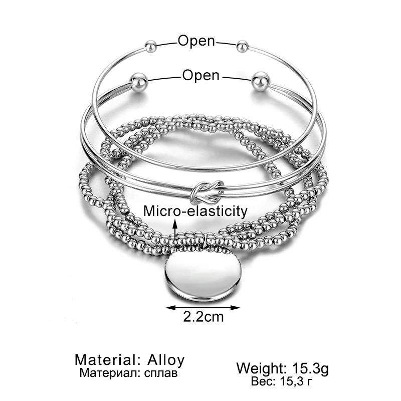 

FNIO Bohemia Simple Women Bracelet Silver Color Round Knot Open Bead Chain Bracelet Bangles Multilayer Fashion Jewelry 2020 New