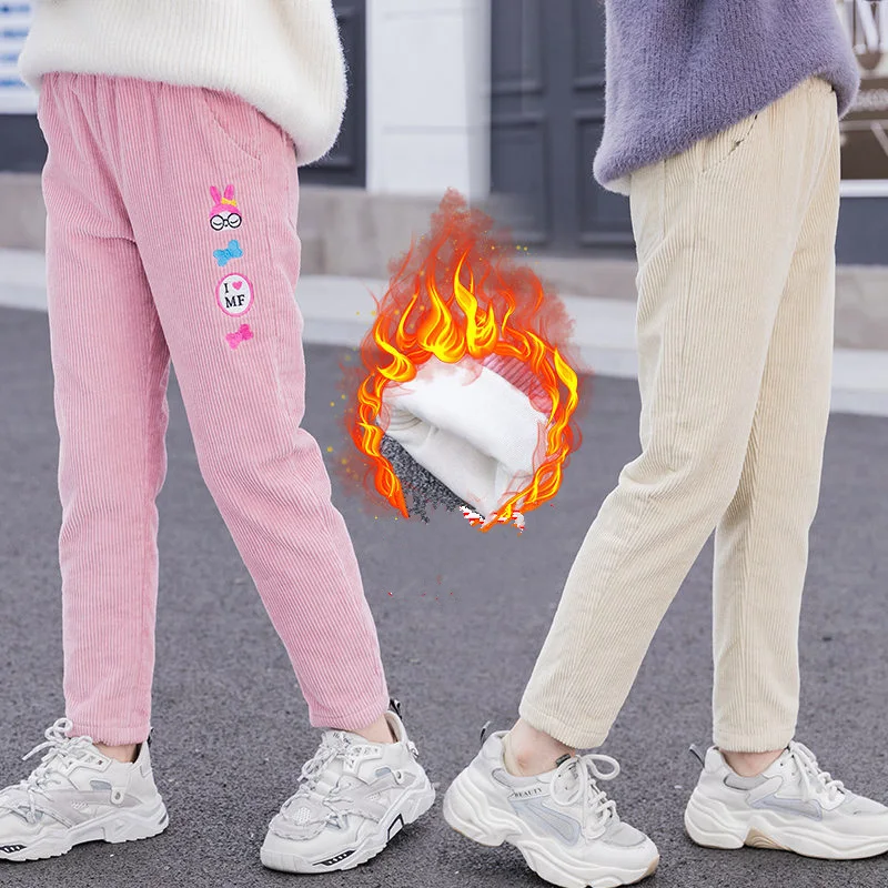 Детские брюки вельветовые штаны шаровары с узором кролика детская одежда теплые