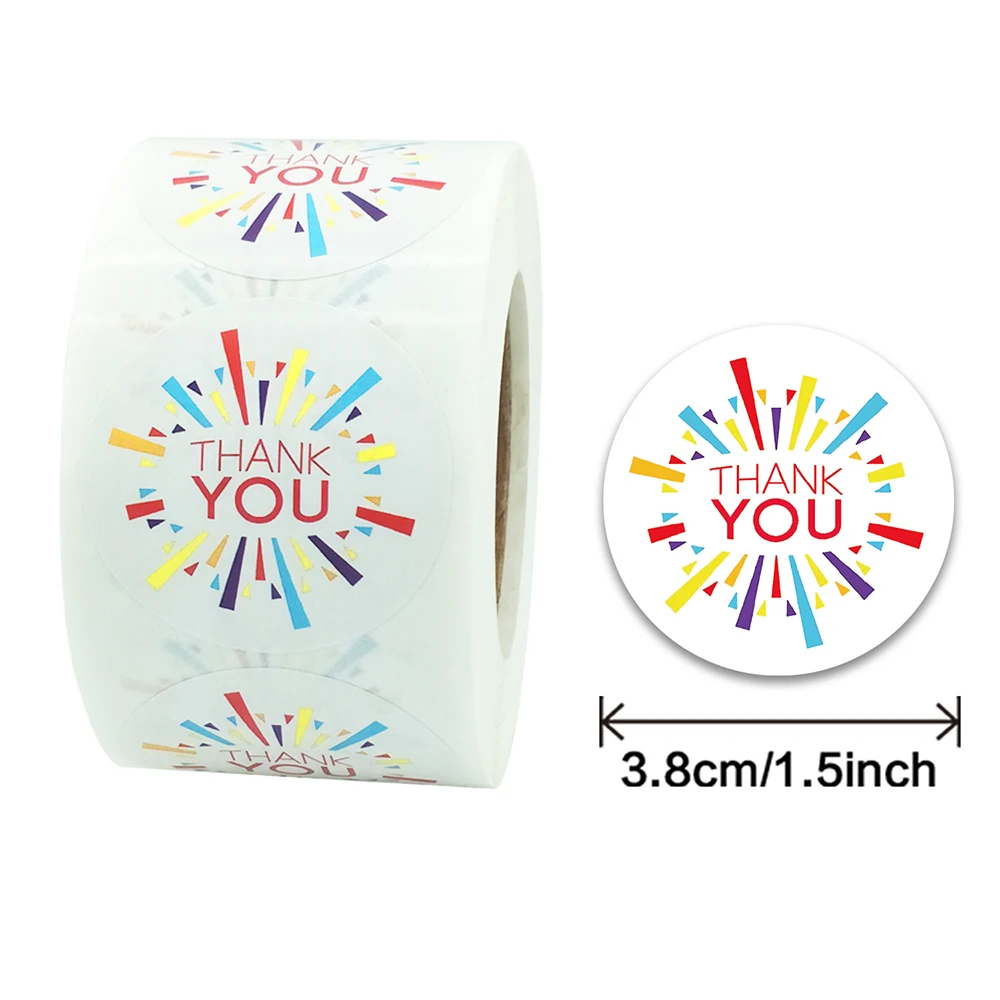 

500Pcs/roll 3.8CM Colorful Thank You Round Sticker for Envelope Sealing Party Gift Card Business Packaging Decoration Label
