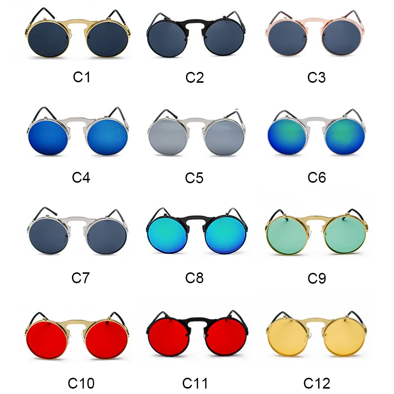 

Fashion Classic Men Round Flip Cover Sunglasse Steampunk Women Retro Circle Small Frame Sun Glasses Eyewear UV400 Wholesale