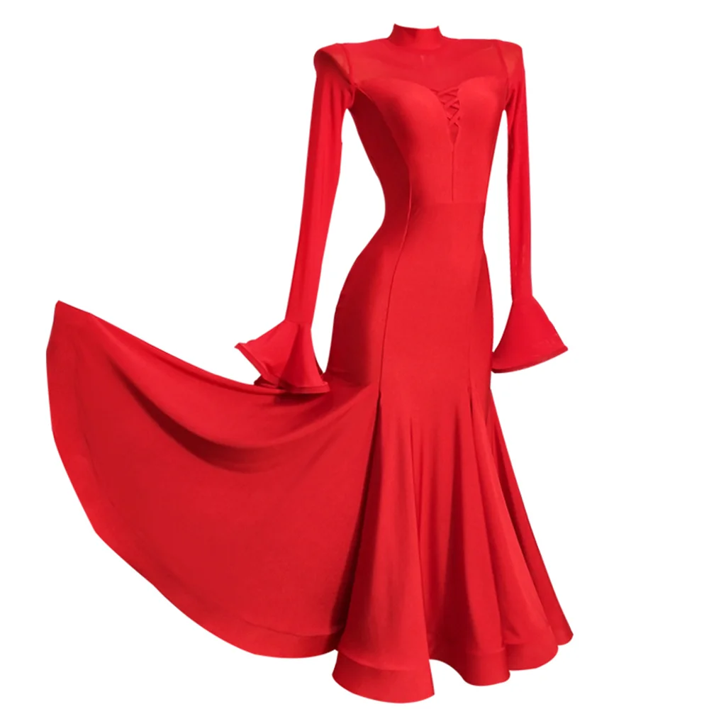 Женское платье для бальных танцев красное тренировок по современным танцам с