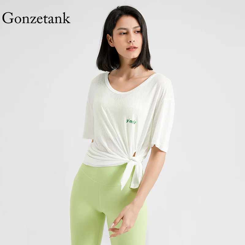 

Yoga Shirts Women Loose Short Sleeve Running Fitness Sports Blouse Split Strap Quick Dry Gym Clothes Activewear Gym Crop Top
