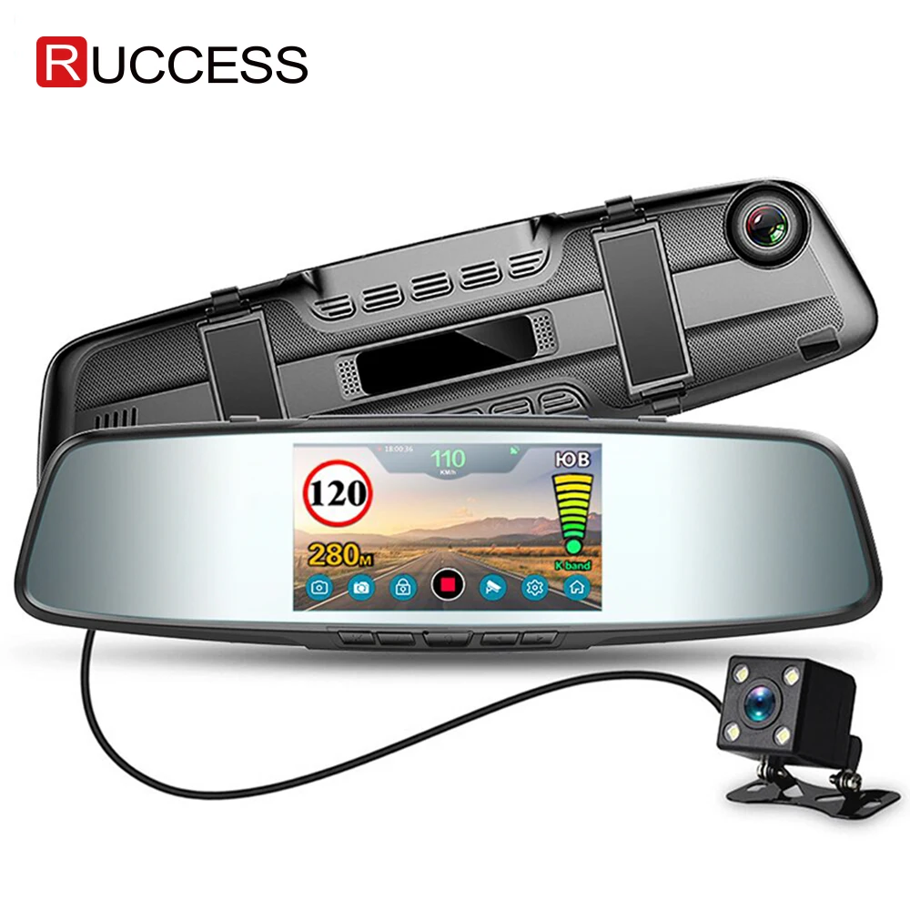Ruccess Автомобильный видеорегистратор 3 в 1 зеркальная камера gps Радар детектор авто видео регистратор Full HD 1080P камера заднего вида с двумя объективами