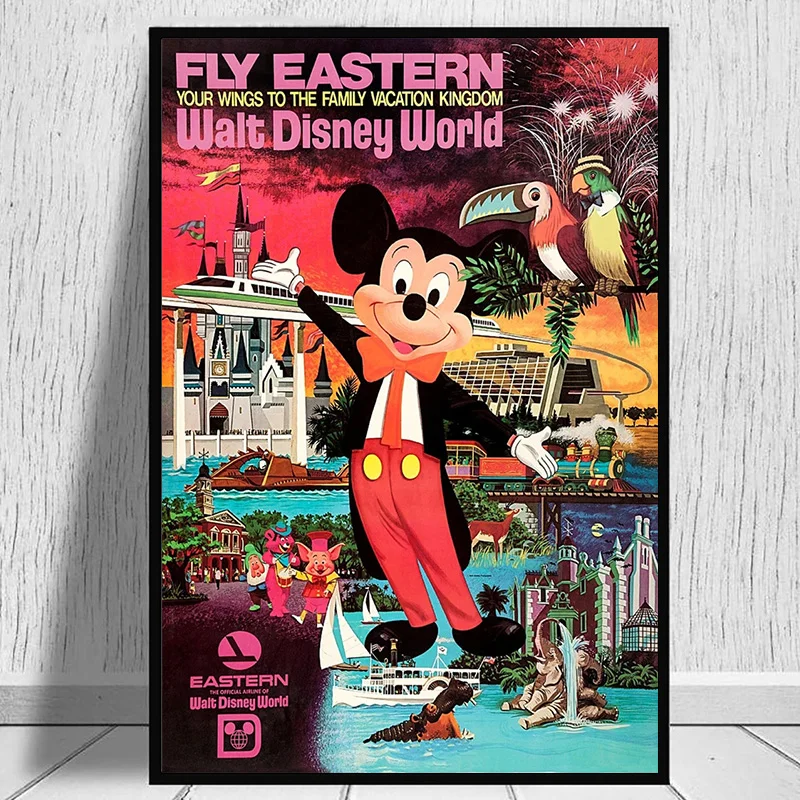 

Walt Disney World Fly Eastern Airlines Mickey Mouse Poster Disneyland Magic Kingdom Attractions Canvas Painting Wall Art Decor