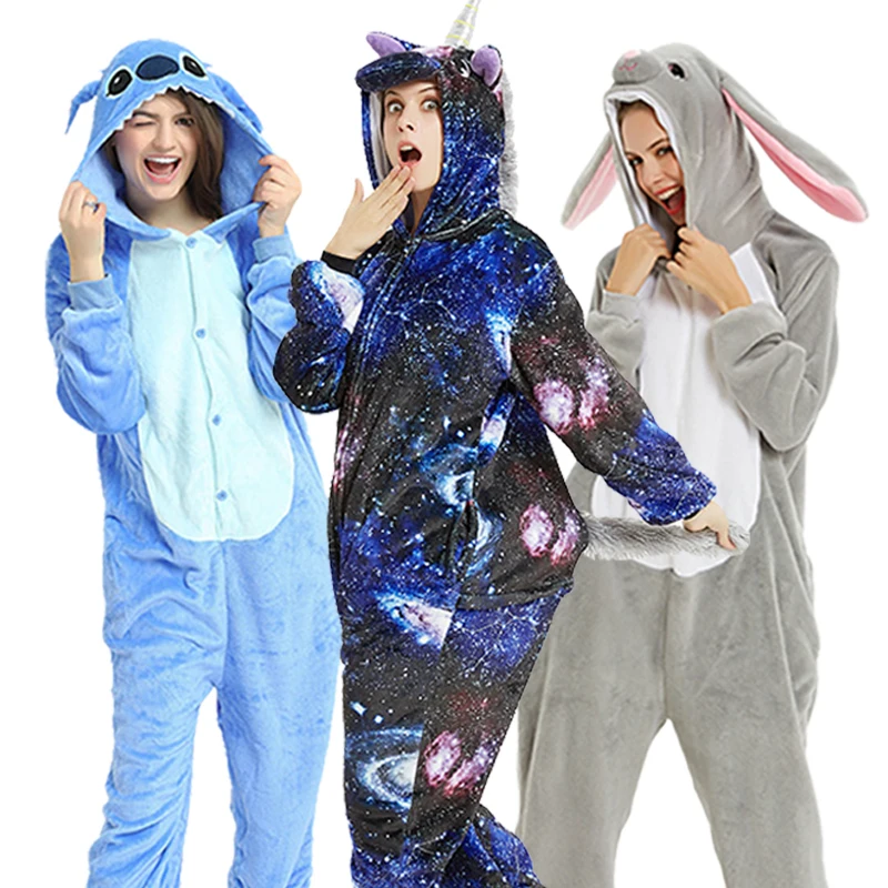 

New Animal Unicorn Pajamas Adults Winter Sleepwear Kigurumi Wolf Panda Rabbit Pyjamas Women Onesie Anime Costume Jumpsuit