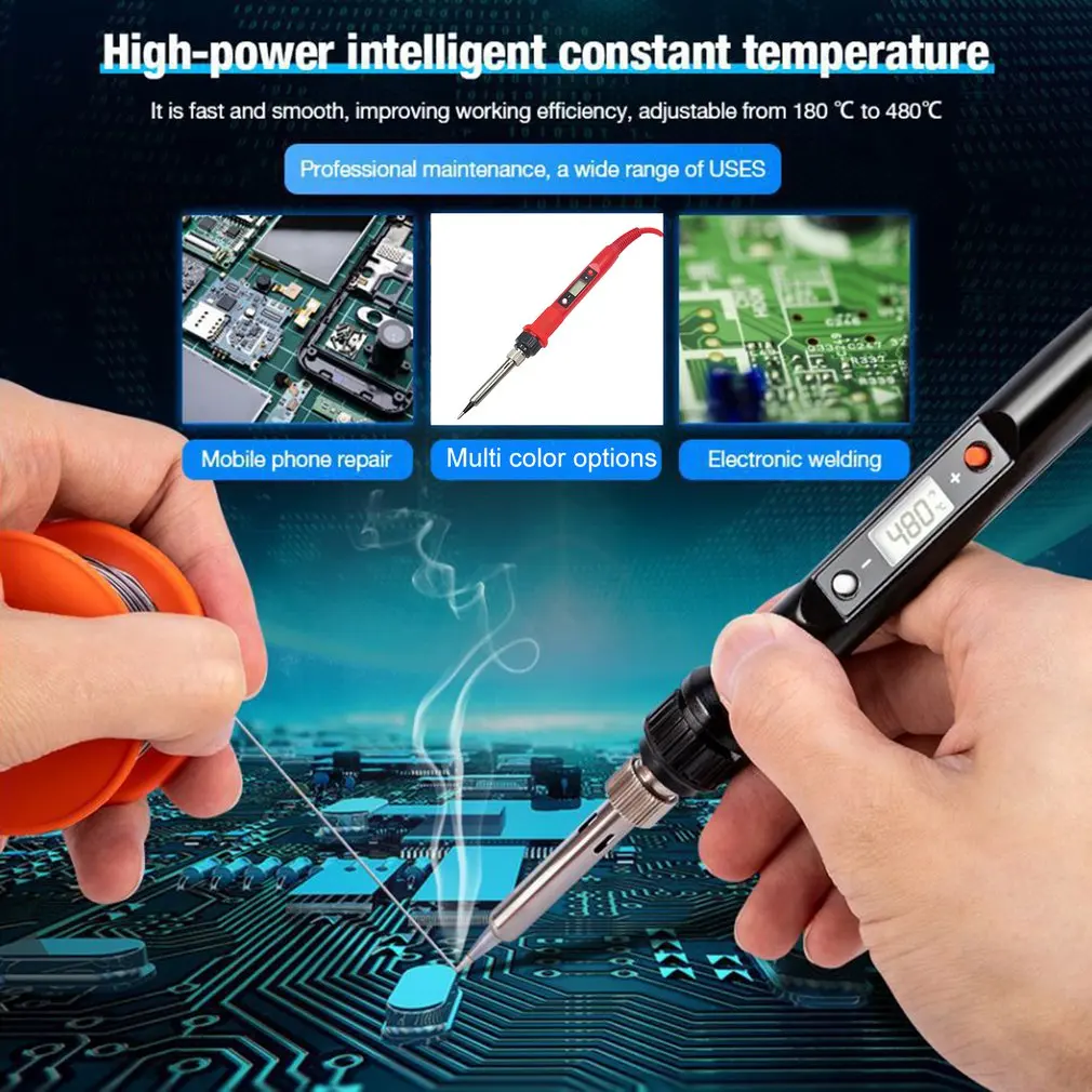 

80W Digital Electric Soldering Iron Welding Iron Tool Temperature Adjustable 220V 110V Ceramic Heater Soldering Iron Tips