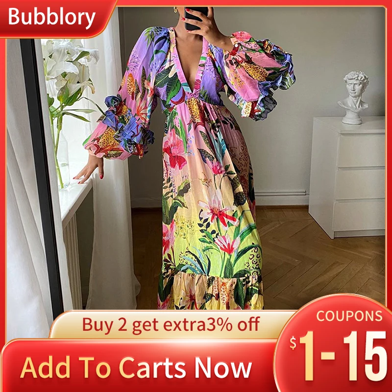 Платье женское длинное с цветочным принтом винтажное пляжное праздничное