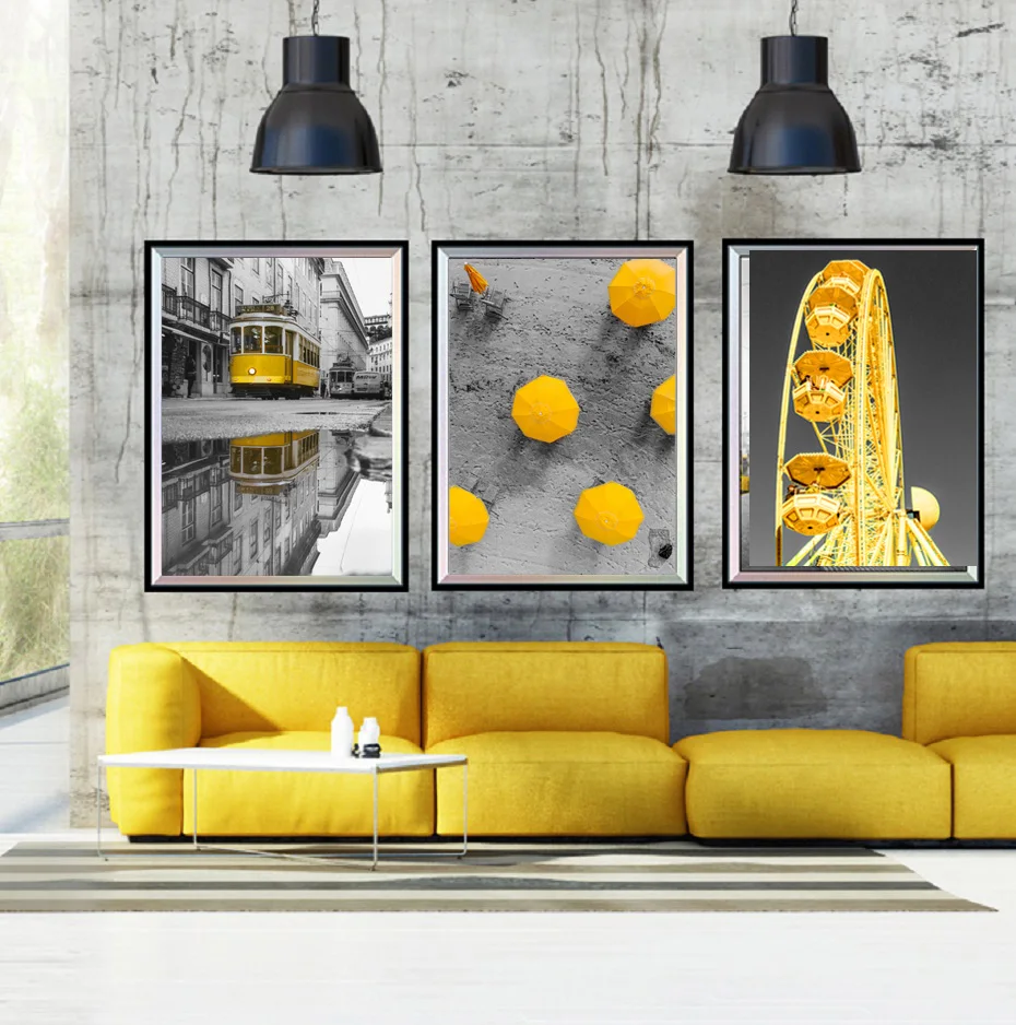 Черно желтый городской пейзаж настенные картины на холсте винтажные уличные