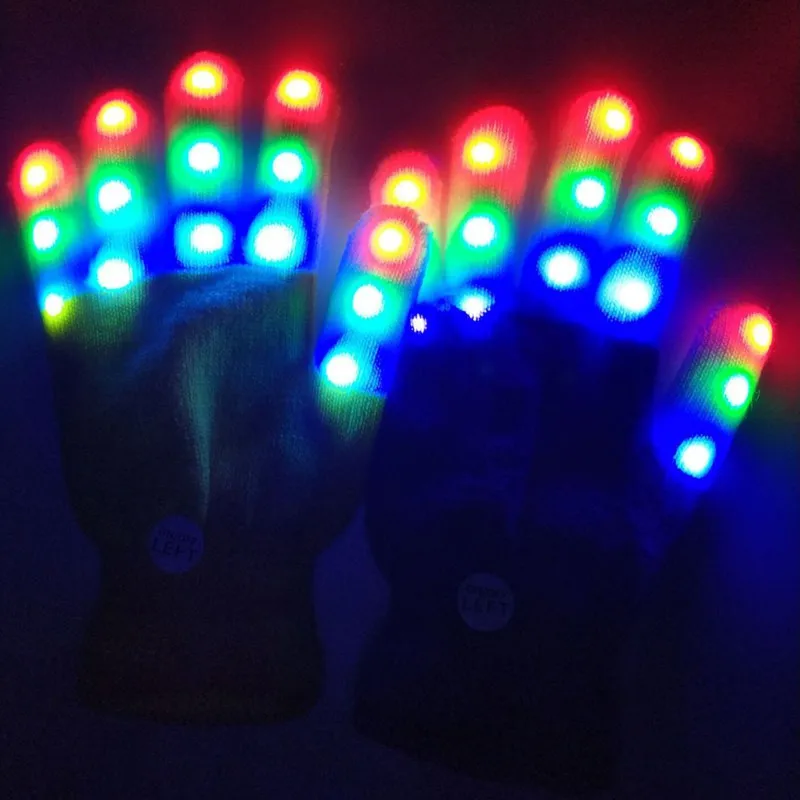 Christmas LED Flashing Gloves Winter Novelty Party Glow Party Supplies Glowing Gloves 7 Mode Light Up