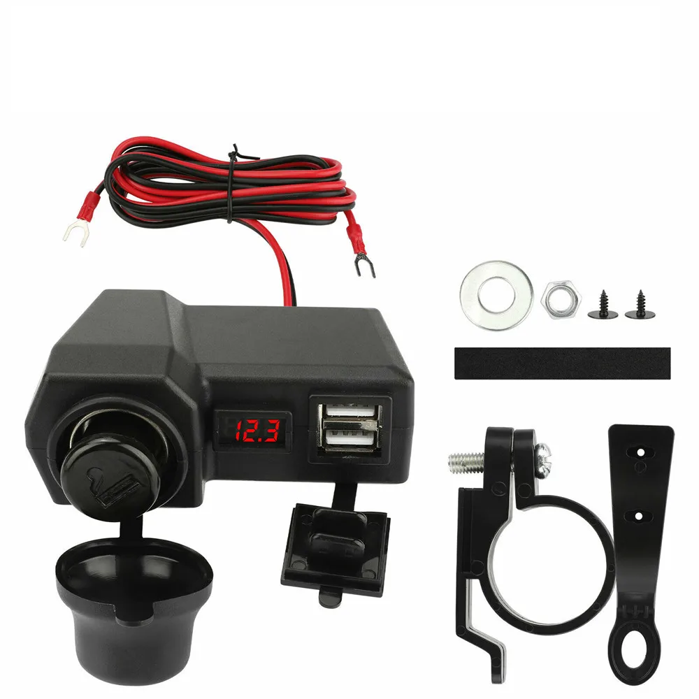 

Waterproof Motorcycle Handlebar Dual USB Phone Quick Charger Voltmeter Digital Clock Switch Control 10-24V 9-30V Motor Parts