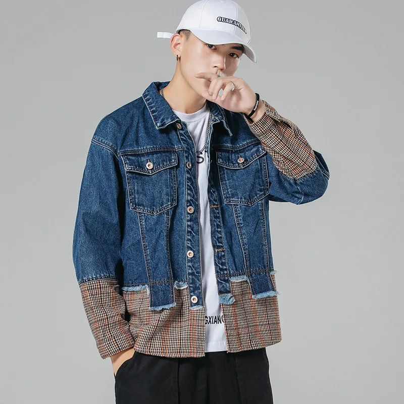 

Autumn and winter new men's jacket couple models trendy handsome jacket color matching hip-hop denim jacket