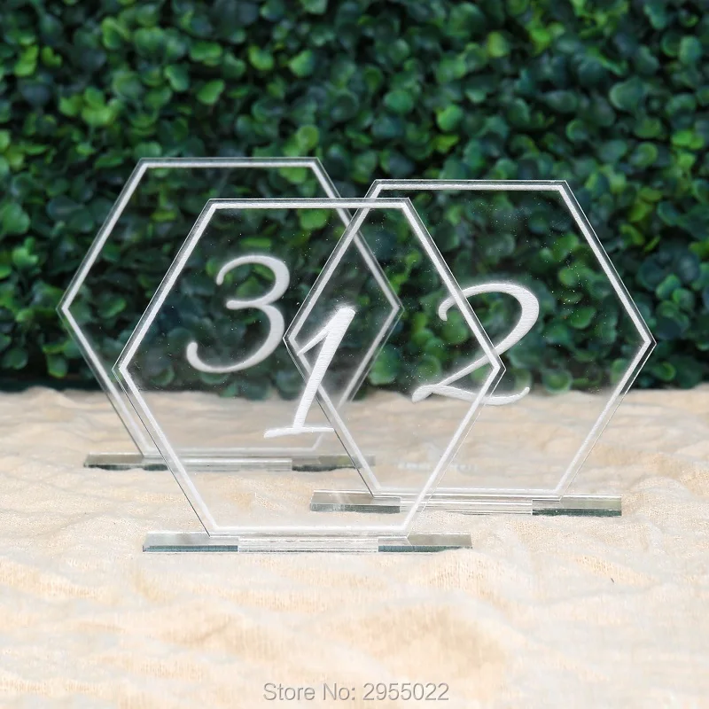 Лазерная резка прозрачные акриловые свадебные шестигранные настольные цифры