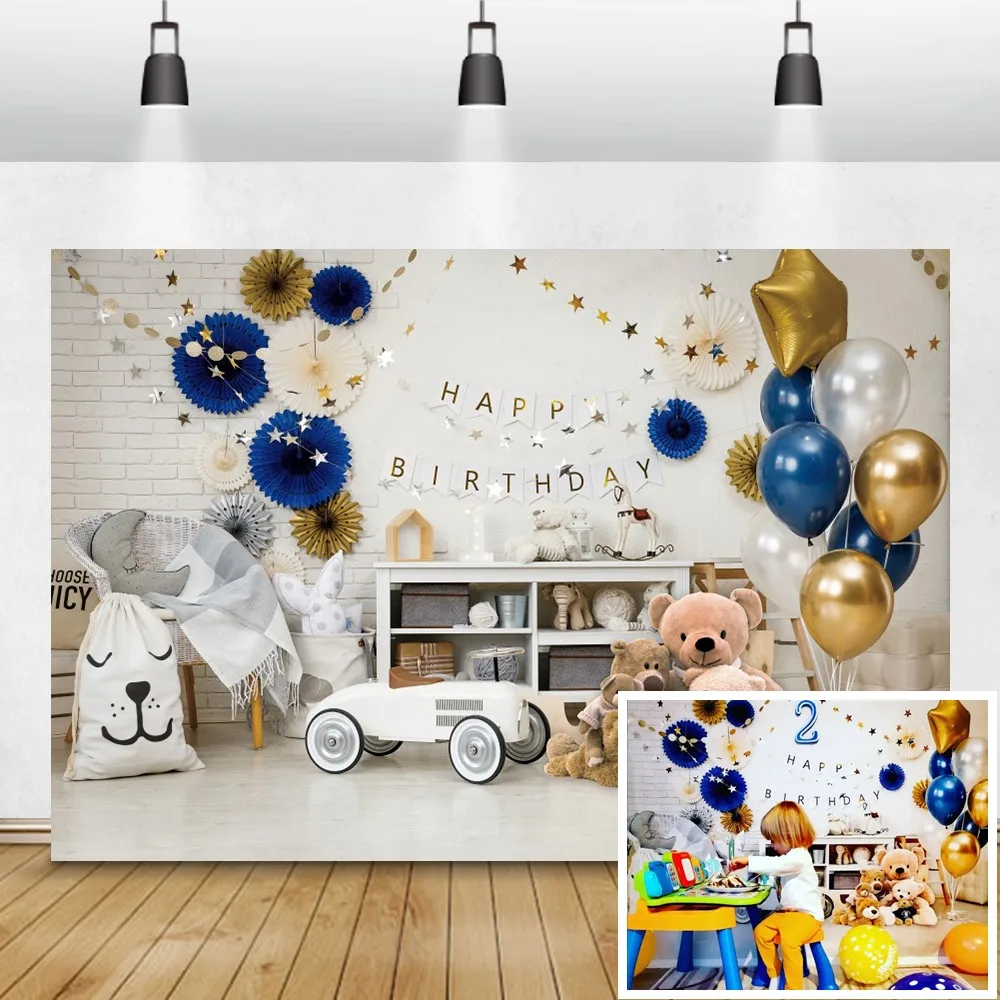 Laeacco День Рождения фотография фон с воздушными шарами медведь игрушка звезды