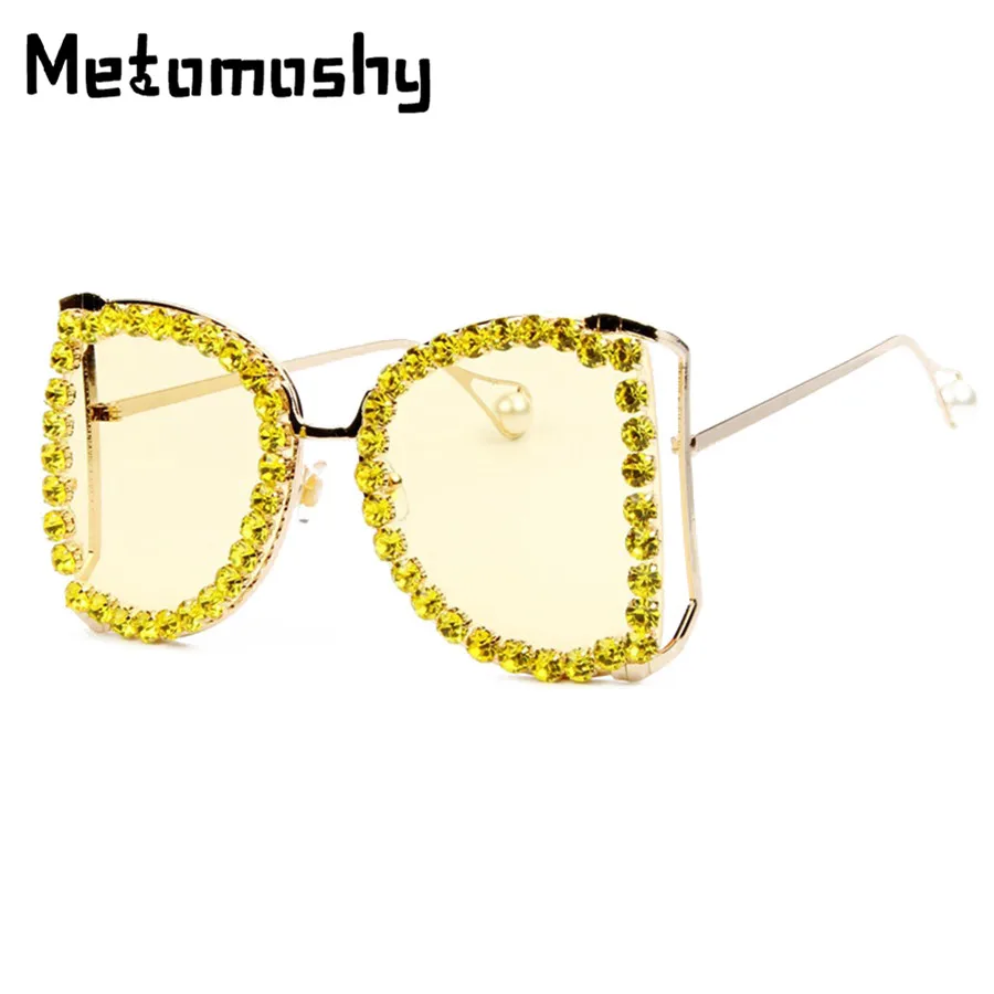 

Oversize Diamond Sunglasses Women Cat Eye Sun Glasses UV400 Pink Yellow Lens Rhinestone Eyeglasses UV400 Gafas De Sol Shades