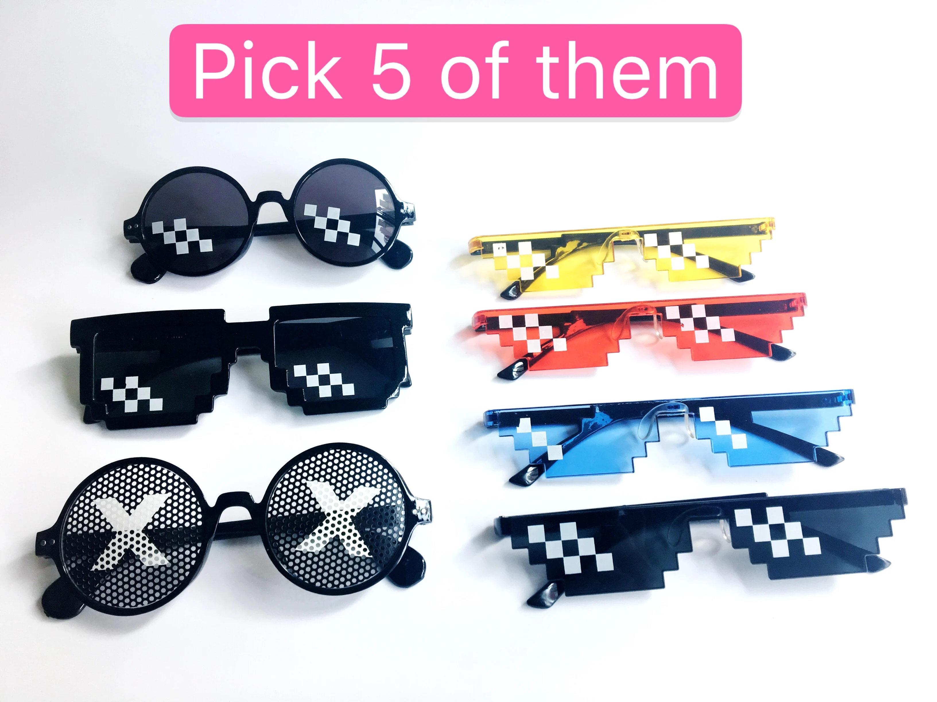 Новые мозаичные солнечные очки Trick Toy Thug Life, черные мозаичные солнечные очки, забавные игрушечные очки, очки Pixel для женщин и мужчин Bl
