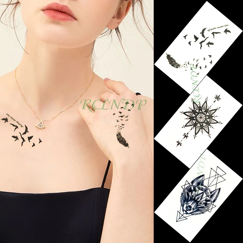 

Waterproof Temporary Tattoo Sticker wolf bird feather totem flower small tatto flash tatoo fake tattoos for girl women men kid
