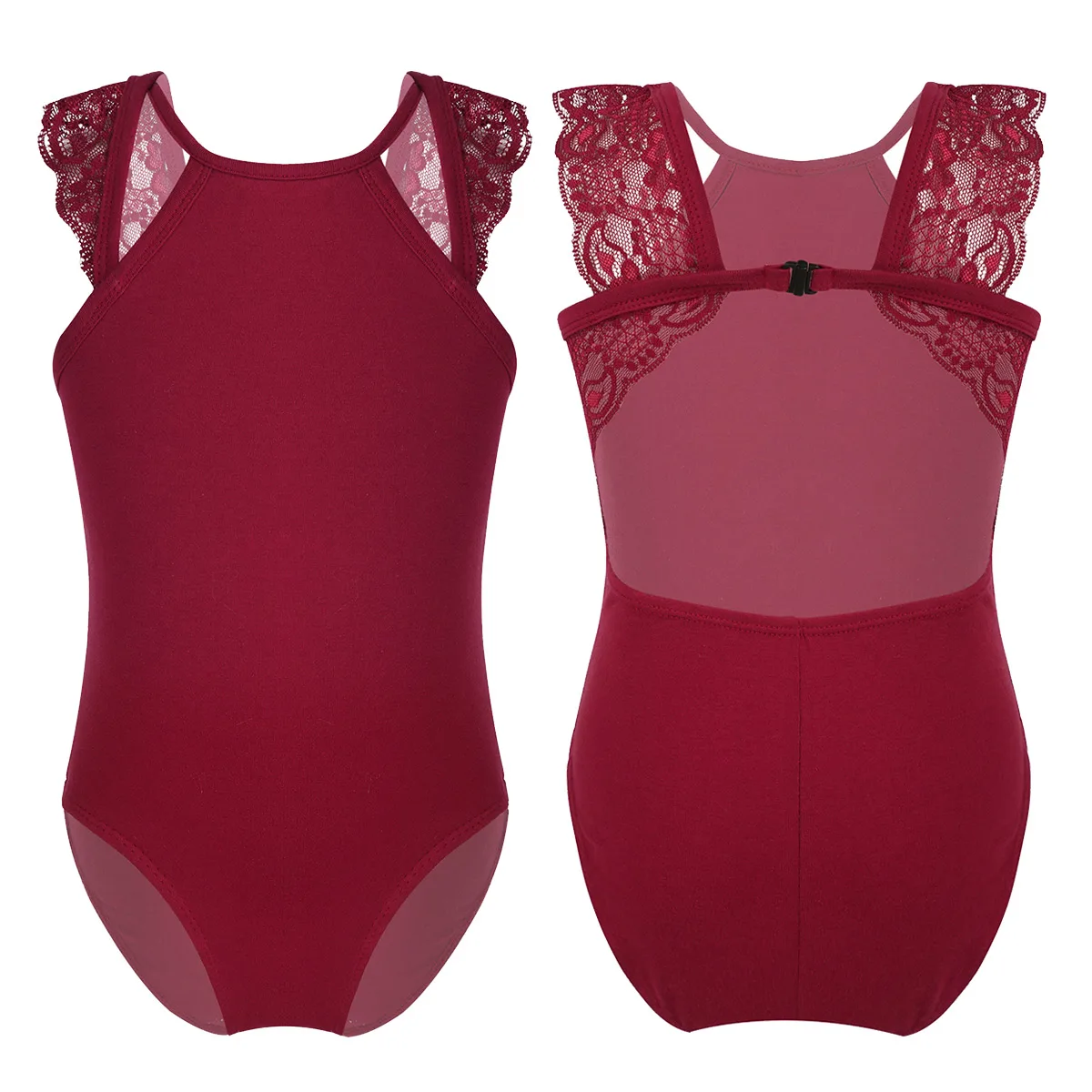 Детская Одежда для танцев без рукавов с кружевом вырезом на спине однотонные