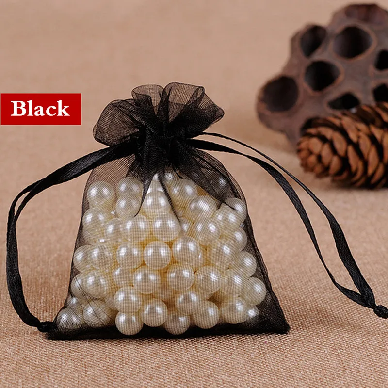black 100 шт/50 шт сумки из органзы 7x9 9x12 10x15 см свадебные украшения мешочки из органзы подарочные пакеты в ювелирной упаковке и дисплее - Цвет: black