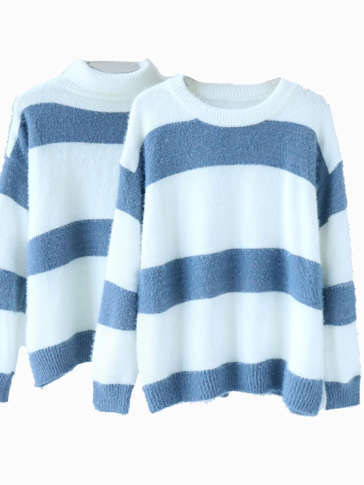 Новинка осенне-зимние Полосатые свитера в ленивом стиле Женский трикотажный