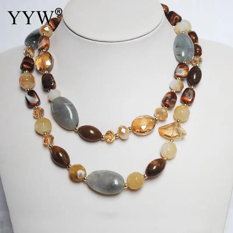 Luxury Women Double Layers Necklace Crystal Resin Beads Natural Stone Extender Chain Collarbone Clavicle Female Gargantilha | Украшения и