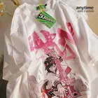 Лучшая хлопковая Футболка для женщин, розовая Милая мультяшная Милая Японская уличная одежда для девочек, милые повседневные топы в стиле Харадзюку, свободная летняя футболка