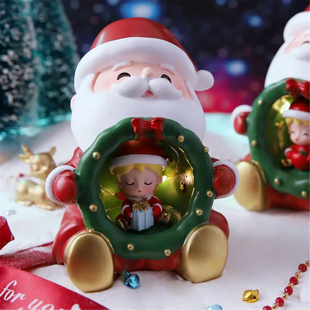 

Christmas Night Light Decorative Santa Claus Wreath With Cute Girl Boy Nightlight Ornaments For Home Bathroom Bedroom Decor