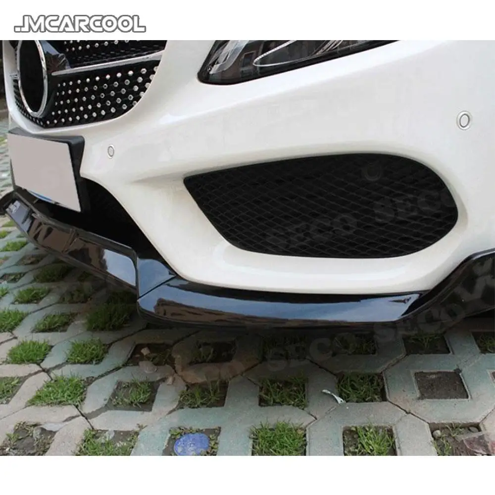 For W205 Front Lip Spoiler Aprons Mercedes Benz C205 C200 C300 C43 AMG 2014-2019 3PCS ABS Black Bumper Guard | Автомобили и