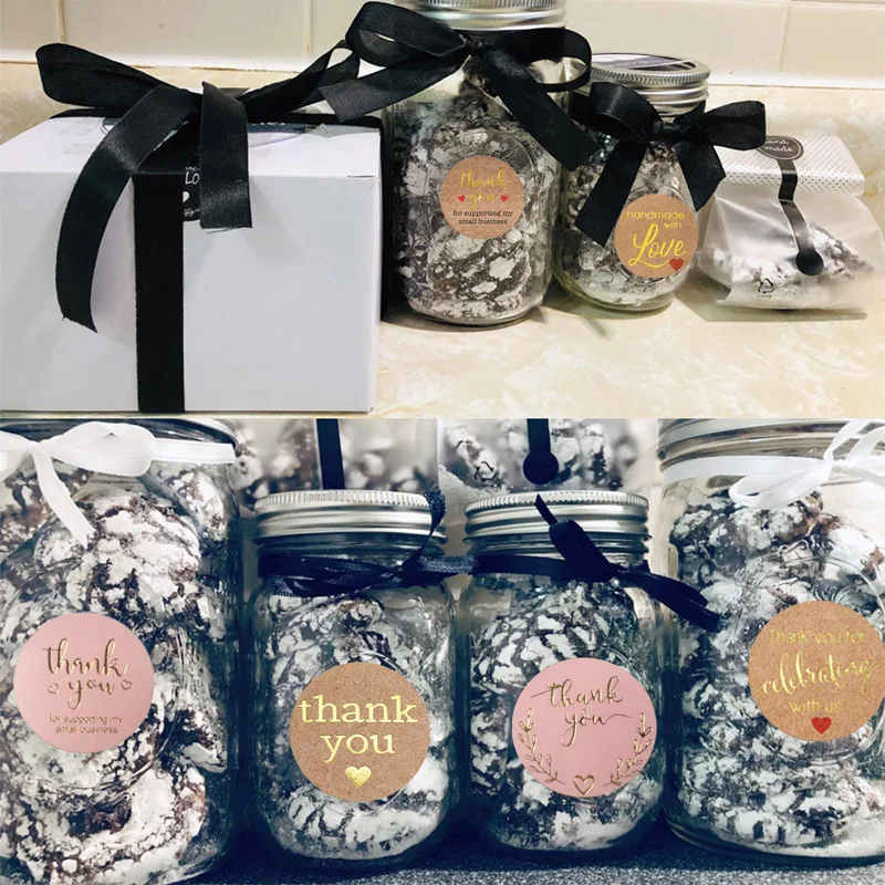 500 шт. бумажные этикетки наклейки Золотая наклейка спасибо косметика Handnade для